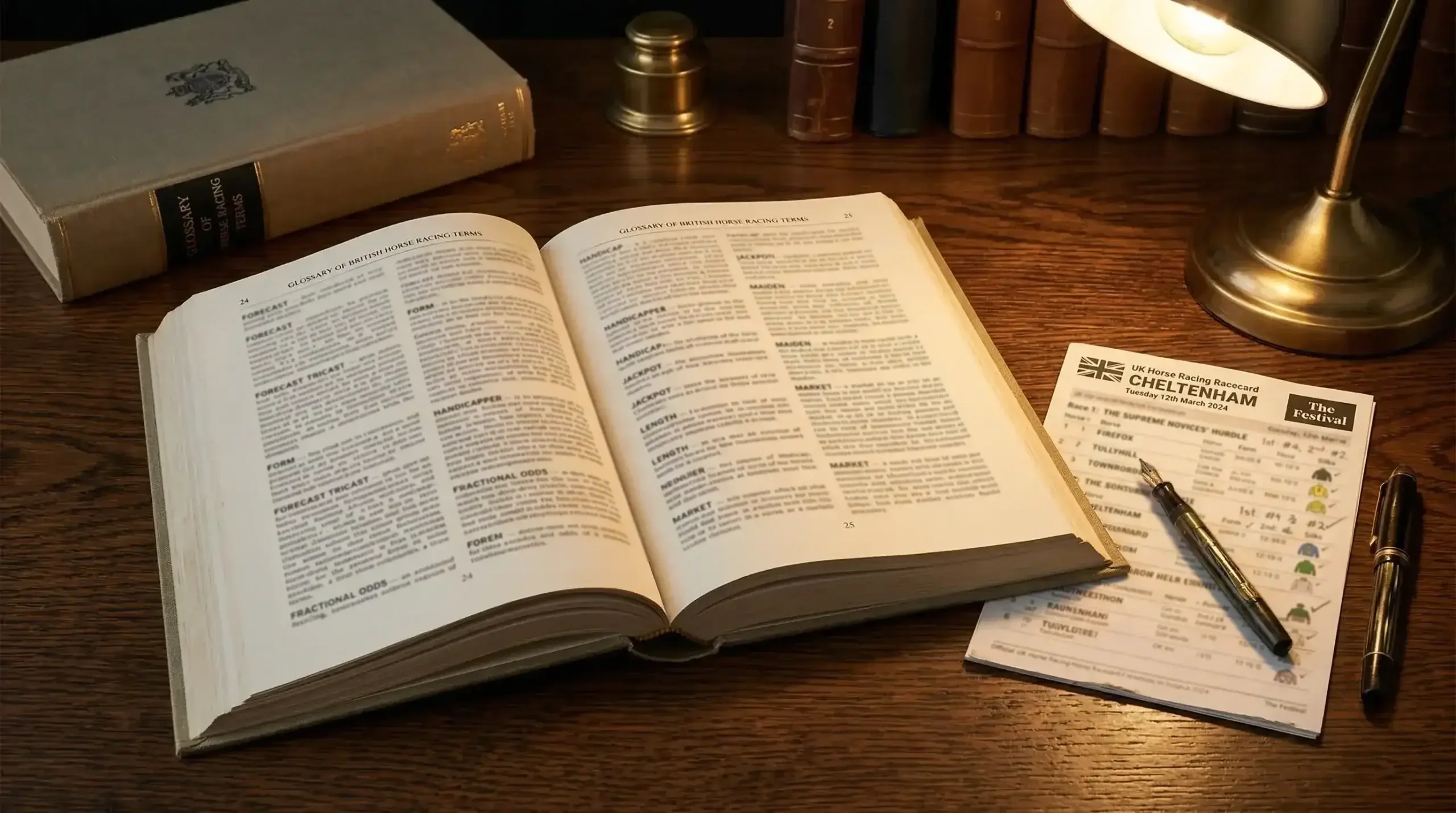 Open reference book showing UK horse racing forecast and tricast betting terminology